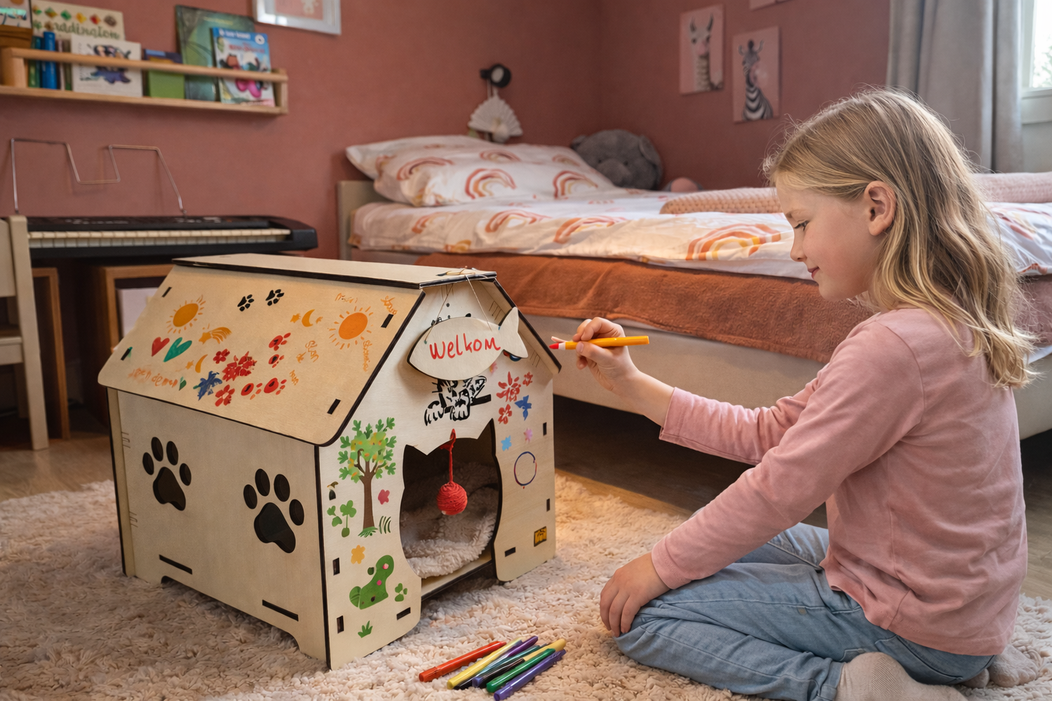 CatCabin kattenhuisje versieren in moderne meisjes slaapkamer