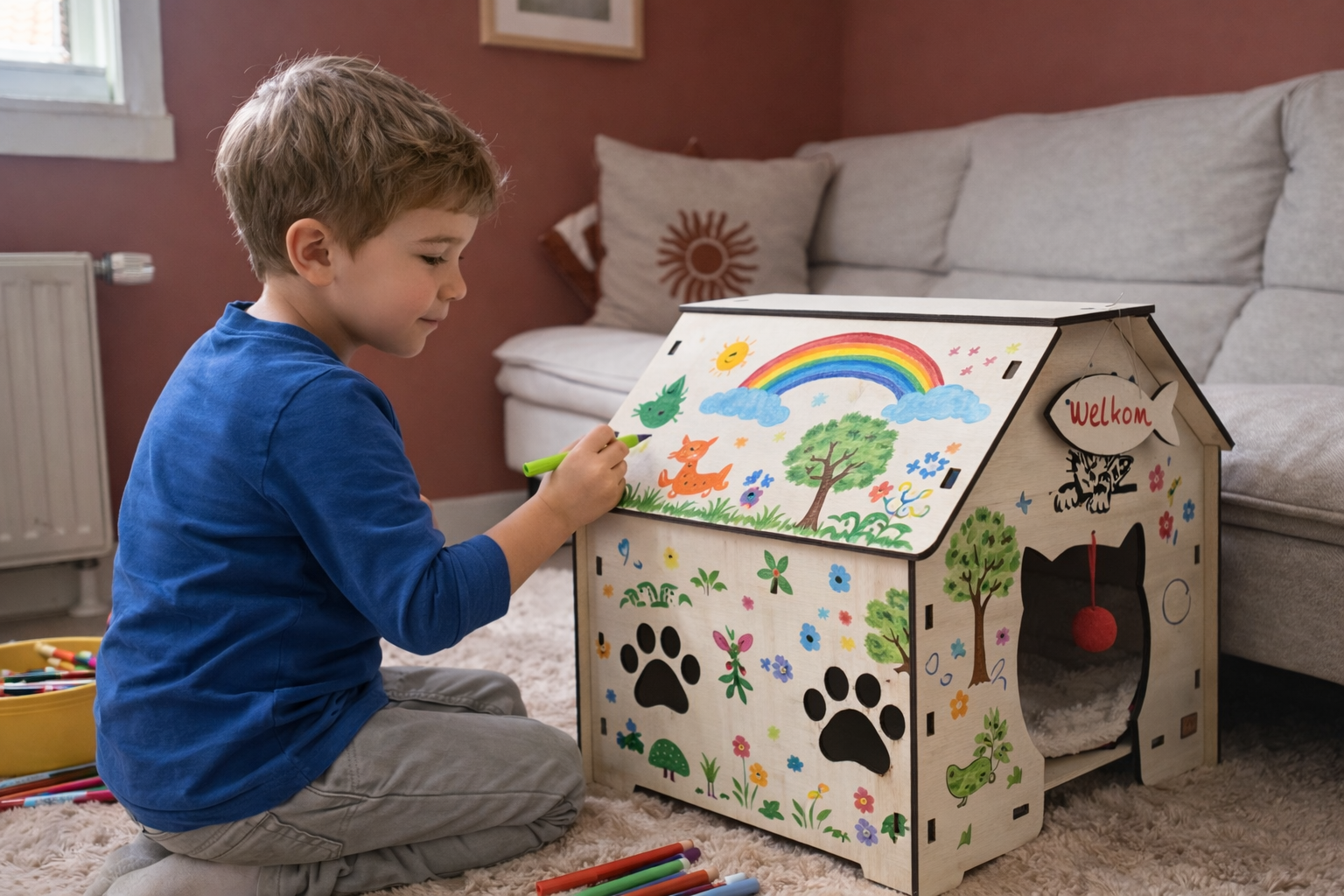 CatCabin kattenhuisje versieren in moderne speelkamer.