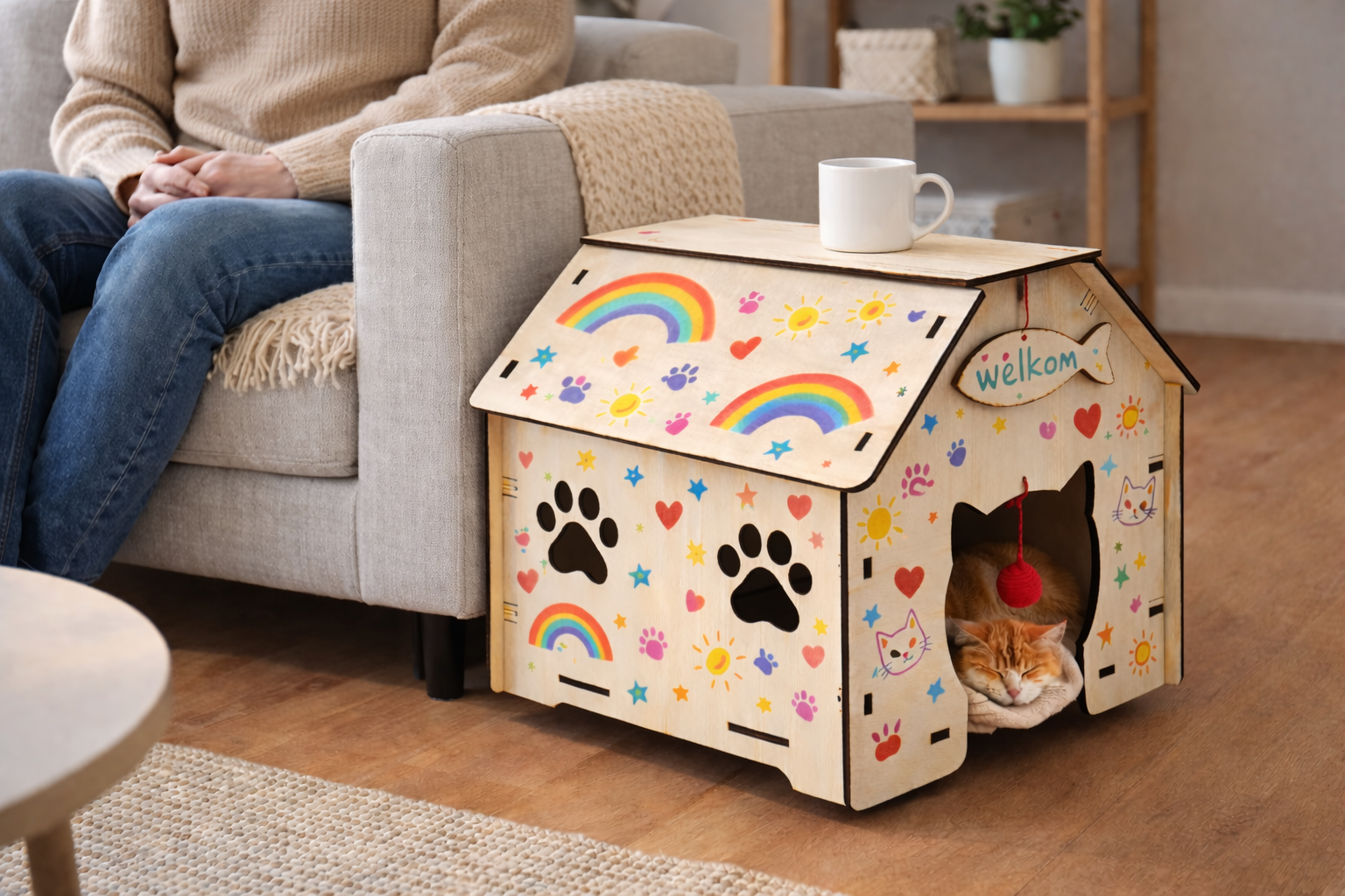 CatCabin kattenhuisje in moderne woonkamer.